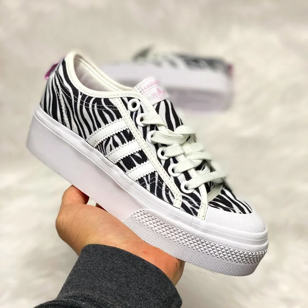 Adidas Nizza Low Top Womens Casual Platform Shoes White Black GZ9681 NEW Size 6 - Picture 1 of 10